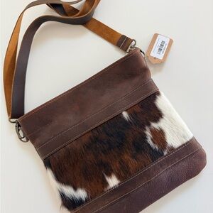 NWT Brown and White cowhide & Leather Crossbody Bag